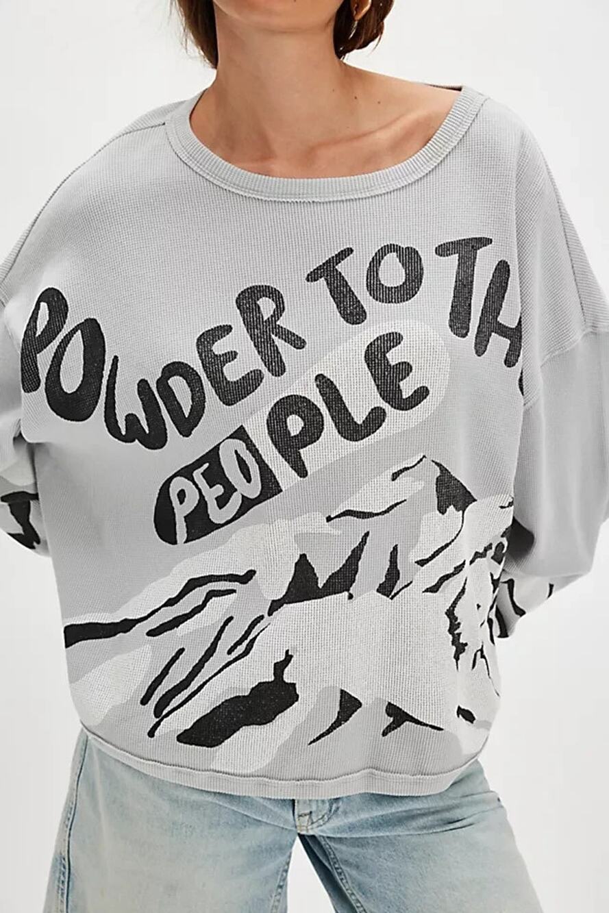 Free People 'Powder To The People' Après-ski Oversized Relaxed Waffle Tee XL NWT